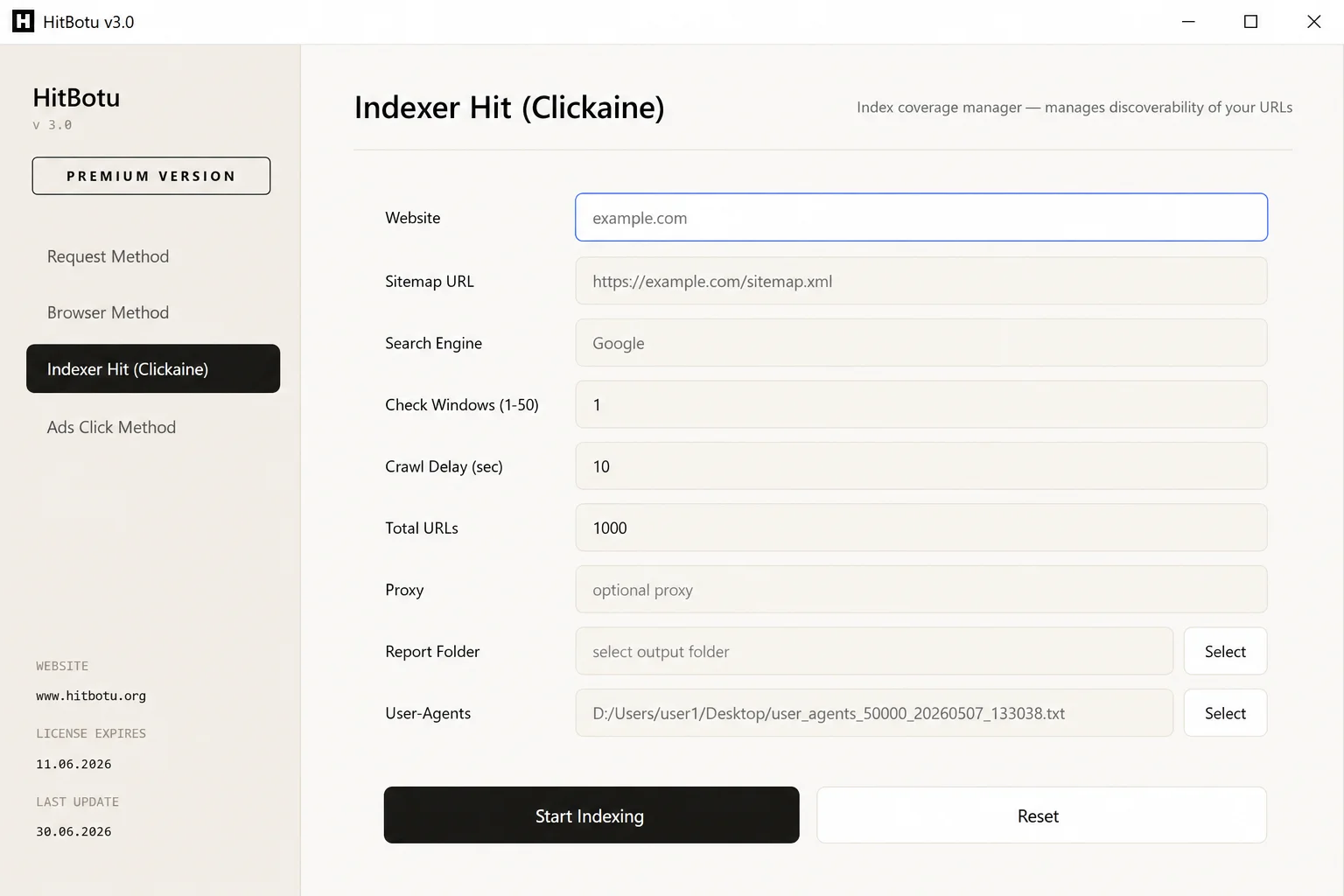 Clickaine modülü hit bot arayüzü